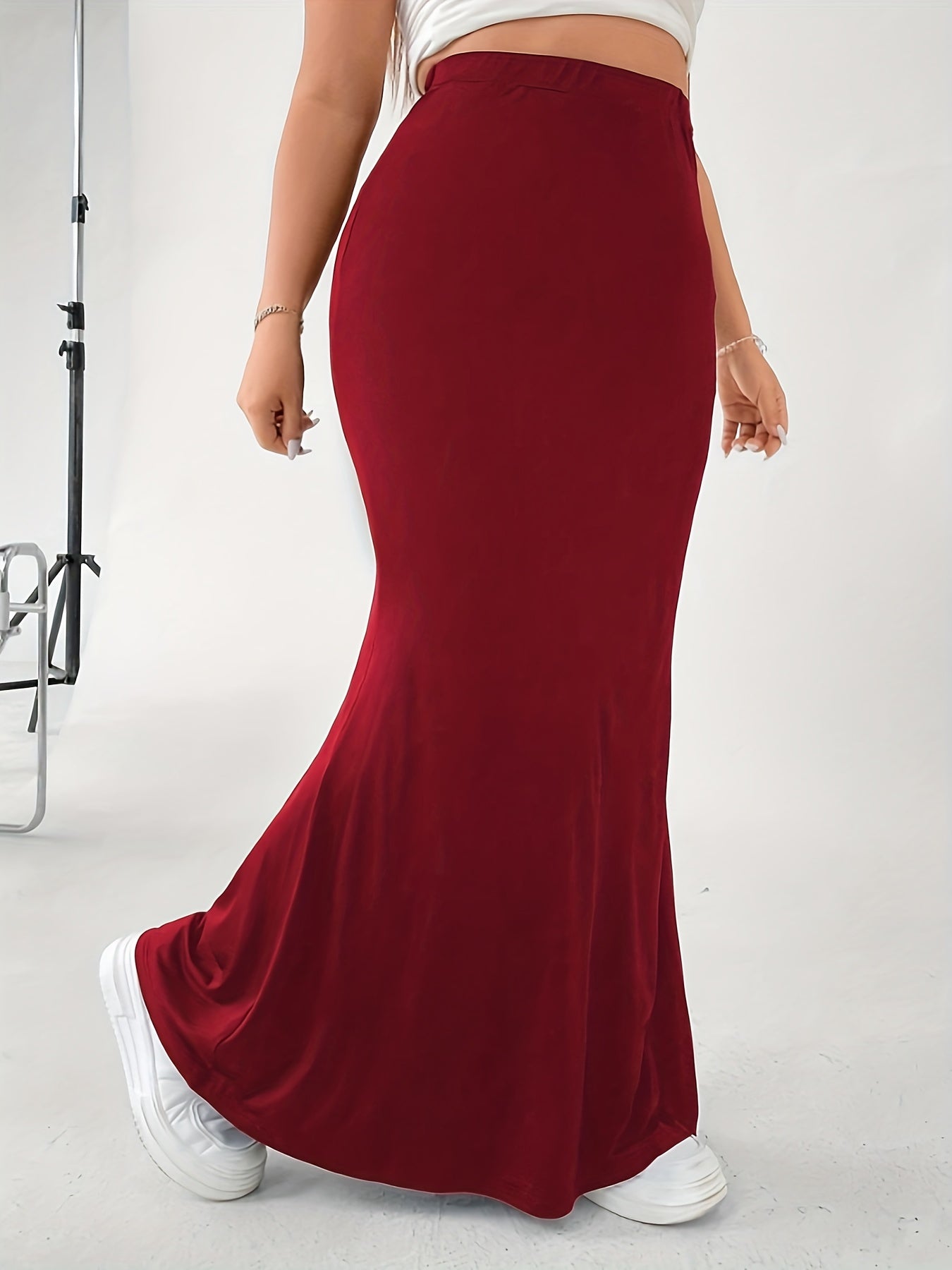 Solid Mermaid Maxi Skirt Elastic High Rise Stretch