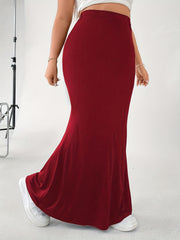 Solid Mermaid Maxi Skirt Elastic High Rise Stretch