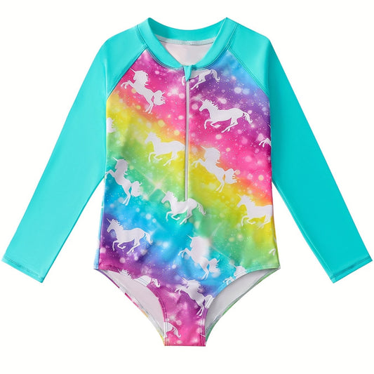 Girls Unicorn Graphic Sun Protection Swimsuit