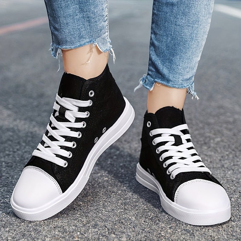 Women's Canvas Lace Up Skate Shoes Lightweight Mid Top Sneakers