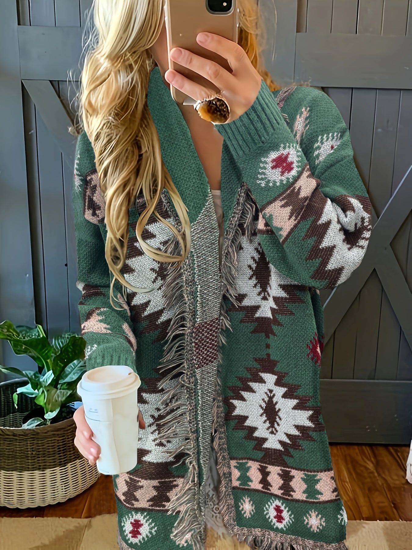 Southwestern Print Long Sleeve Open Front Cardigan