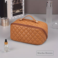 Large Capacity Waterproof PU Leather Cosmetic Bag with Divider and Handle
