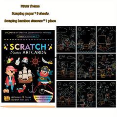 9pcs Children's Cartoon Art Scratching Set