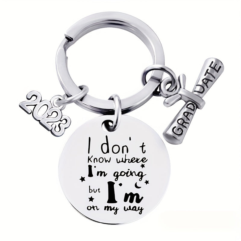 Graduation Keychain Stainless Steel Round Metal Pendant