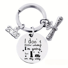 Graduation Keychain Stainless Steel Round Metal Pendant