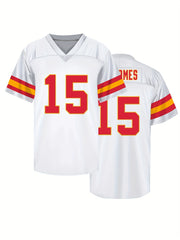 Men's American Football Jersey V-Neck Short Sleeve Stitched Rugby Sweatshirt