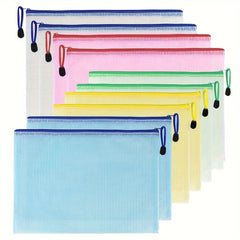 10pcs Grid Zipper File Bag Pen Bag Stationery Office Transparent Data Storage