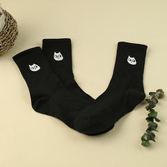 3 Pairs Cartoon Cat Print Socks Comfy & Mid Tube Socks Women's Stockings