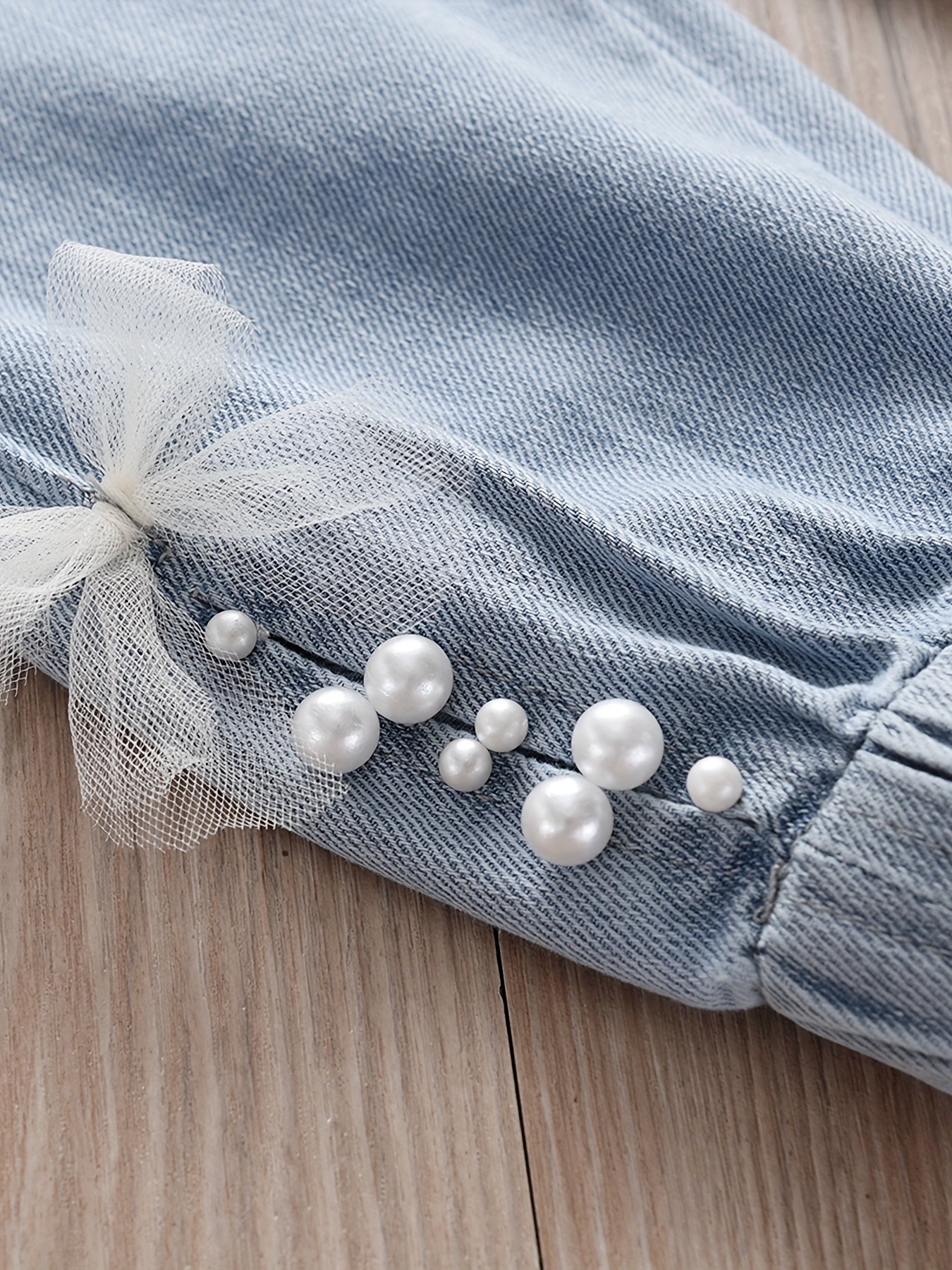 Girls' Lace Bow Beaded Casual Jeans For Street Kids