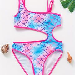 Toddler Girls Fish Scale Graphic One Piece Swimsuit