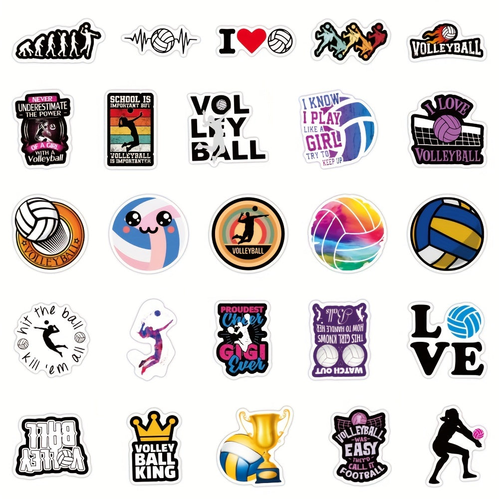 50pcs Volleyball Waterproof Doodle Stickers for Laptop Water Bottle Bike Guitar