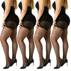 4 Pairs Plus Size Control Top Pantyhose