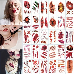 30 Sheets Realistic Wound Injury Tattoo Stickers for Halloween Costume