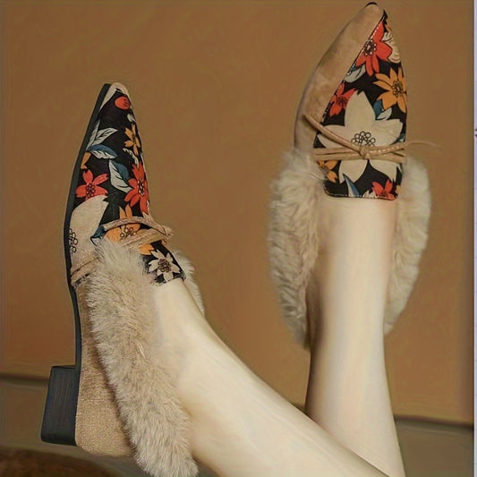 Women's Fluffy Thermal Flats Warm Slip On Plush Shoes