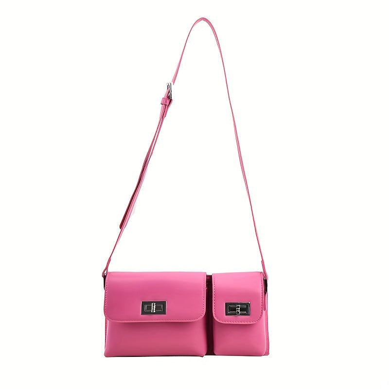 Y2K Style Crossbody Bag Double Pockets Purse Women Niche Buckle Shoulder Bag