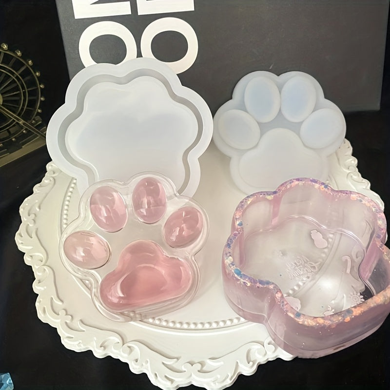 DIY Cat Paw Jewelry Storage Box Resin Mold Silicone Trinket Box
