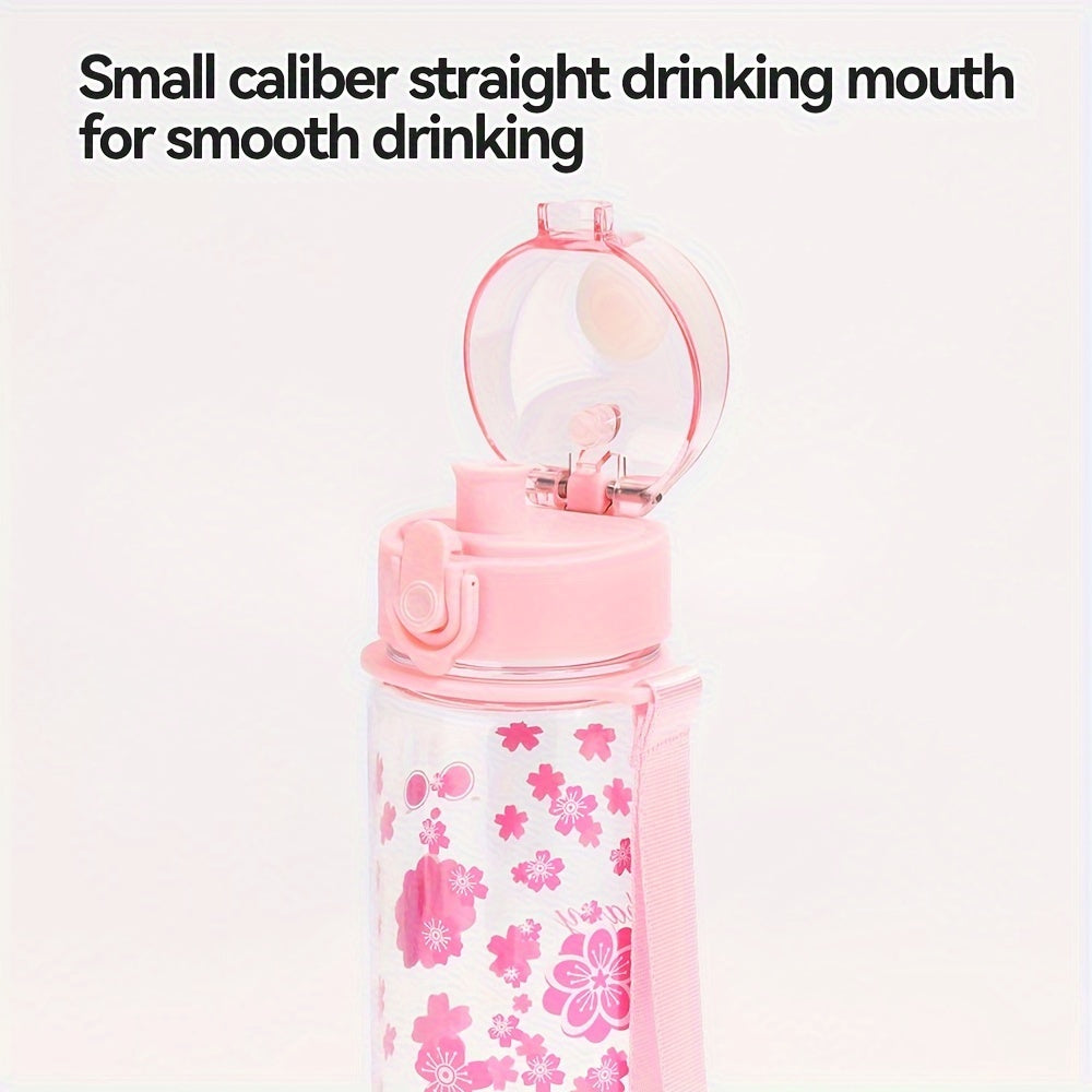500ml Pink Flower Pattern Water Bottle Plastic Water Cup Portable Leakproof
