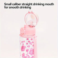 500ml Pink Flower Pattern Water Bottle Plastic Water Cup Portable Leakproof