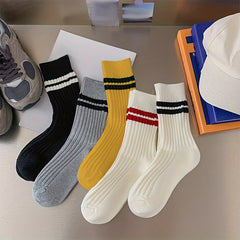 10 Pairs Men's Vertical Striped Crew Socks - Comfortable & Breathable