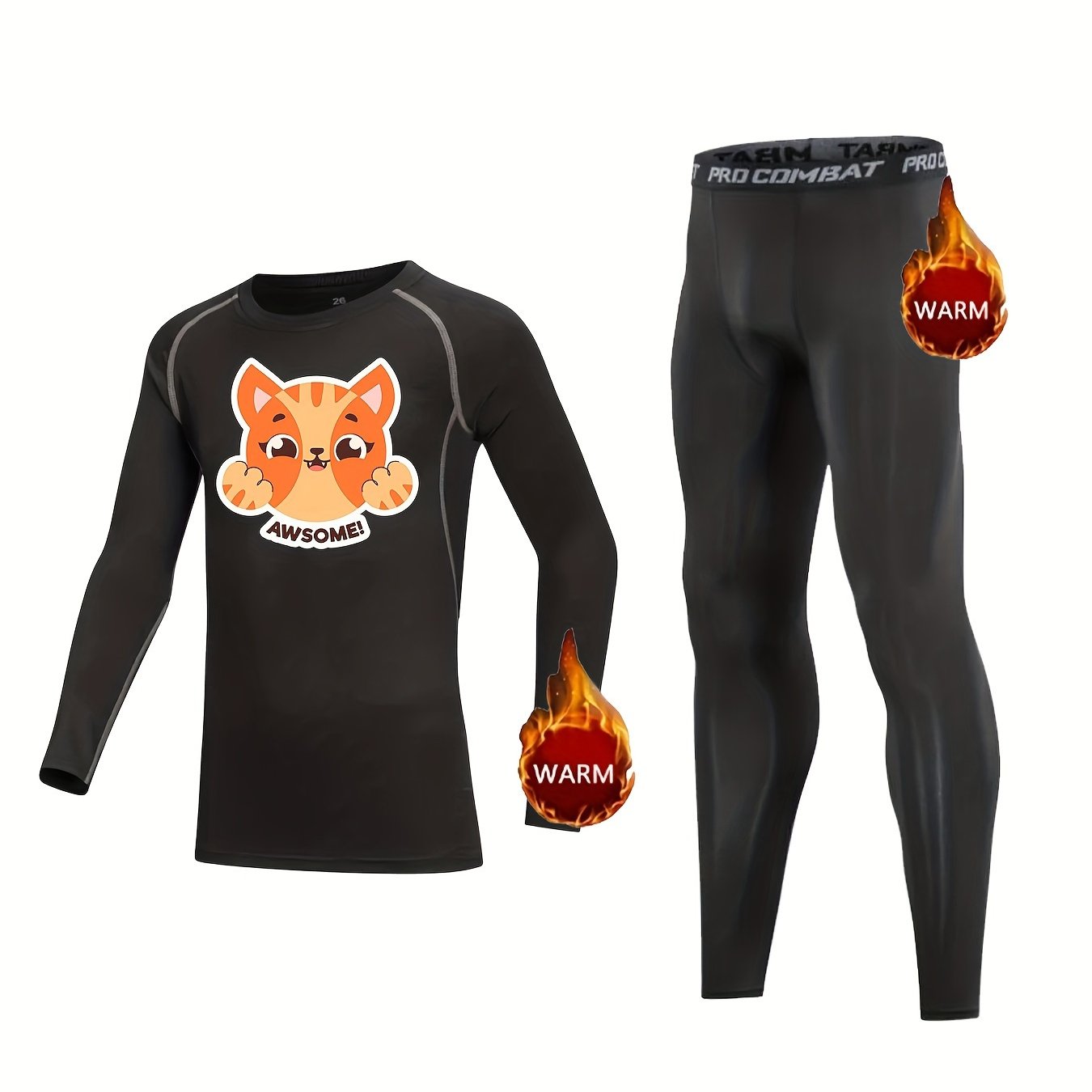 2pcs Kids Compression Fleece Sets Crew Neck Pullover & Elastic Waist Pants
