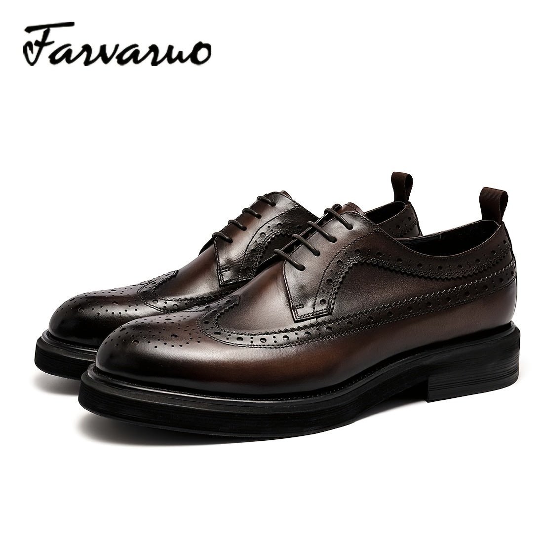 FARWARWO Leather Wingtip Brogue Derby Shoes for Party Wedding