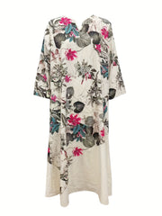 Colorblock Tropical Print Maxi Dress
