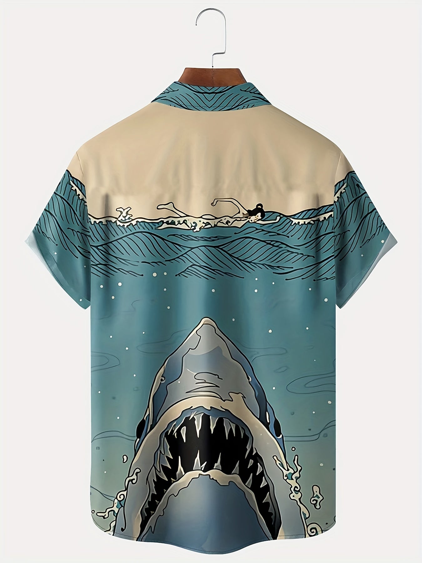 Shark Print Casual Hawaiian Shirt - Men's Summer Vacation Resort Top