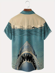 Shark Print Casual Hawaiian Shirt - Men's Summer Vacation Resort Top