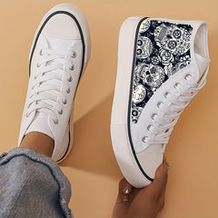 Skull Print High Top Canvas Sneakers