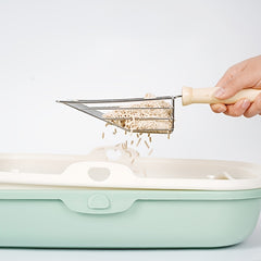 Large Silvery Wooden Handle Cat Litter Scoop for Pet Waste Cleaning