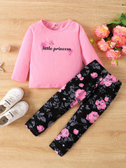 Floral Pattern 2pcs Set Long Sleeve Top & Leggings LITTLE PRINCESS Print
