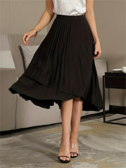 Pleated A Line Skirt Asymmetrical High Waist Women's Clothing