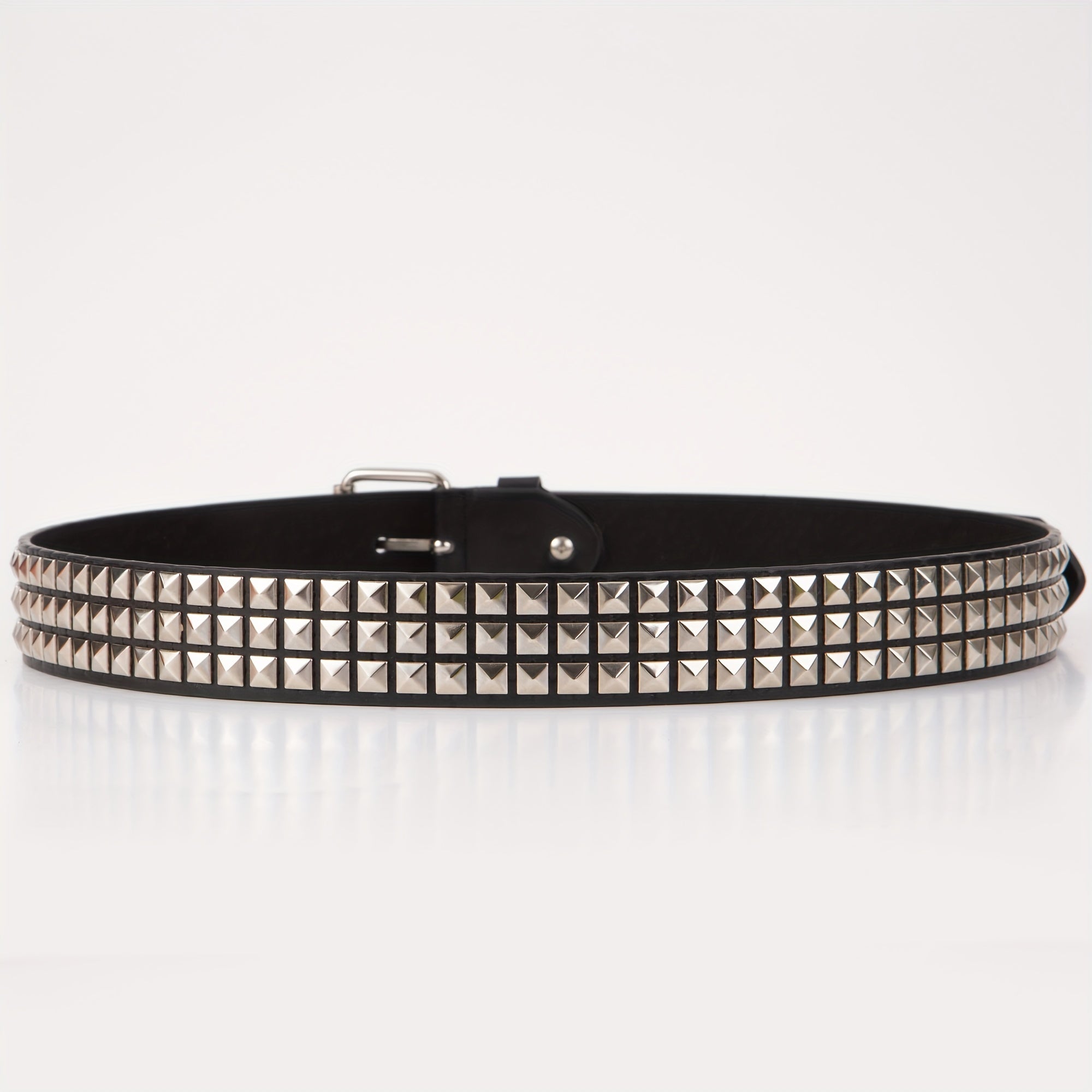 Punk Leather Belt with Four Square Beads Rivet Belt