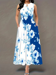 Colorblock Floral Print Maxi Tank Dress