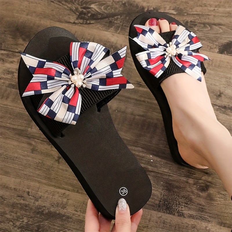 Bowknot & Pearl Decor Sandals Flatform Open Toe Casual Shoes