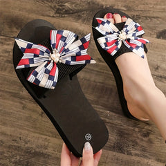 Bowknot & Pearl Decor Sandals Flatform Open Toe Casual Shoes