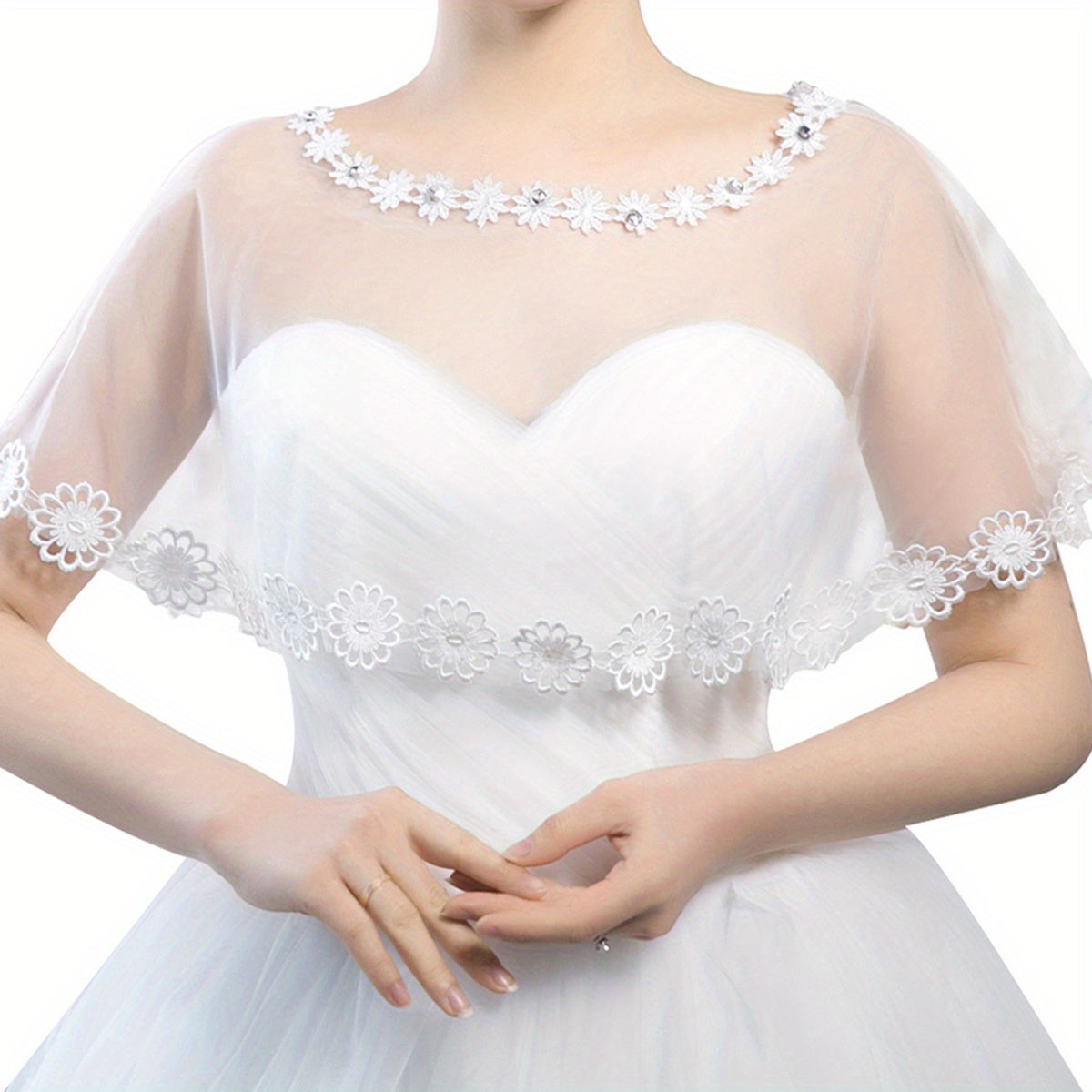 Lace Flower Embroidery Shawl Beige Mesh Wrap Bridal Wedding Shrug