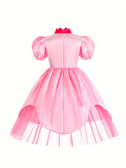 Girls Princess Dress Puff Sleeve Tulle Ruffle Cosplay Performance Dress