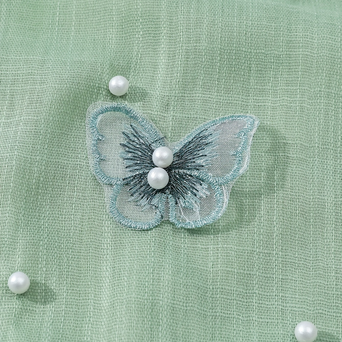 Butterfly Embroidered Scarf Pearl Decorated Thin Fringed Shawl