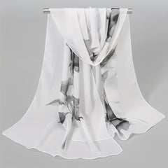 Rose & Floral Chiffon Scarf Lightweight Silk Neck Vintage Wrap
