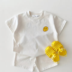 2pcs Smile Face Graphic Print T-shirt & Shorts Set for Baby Boys & Girls