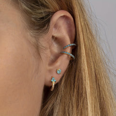 Turquoise Flower Hoop Cuff Earrings S925 Silver for Sensitive Ears