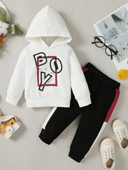 Boys Letter Outfit Long Pants & Hooded Sweatshirt Casual Kids Clothes
