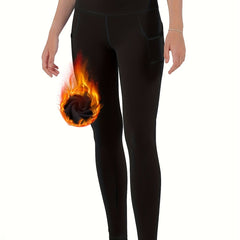 Women's Thermal Fleece Lined High Waist Yoga Leggings With Pocket