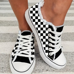 Women's Plaid Lace Up Canvas Sneakers Lightweight Shoes