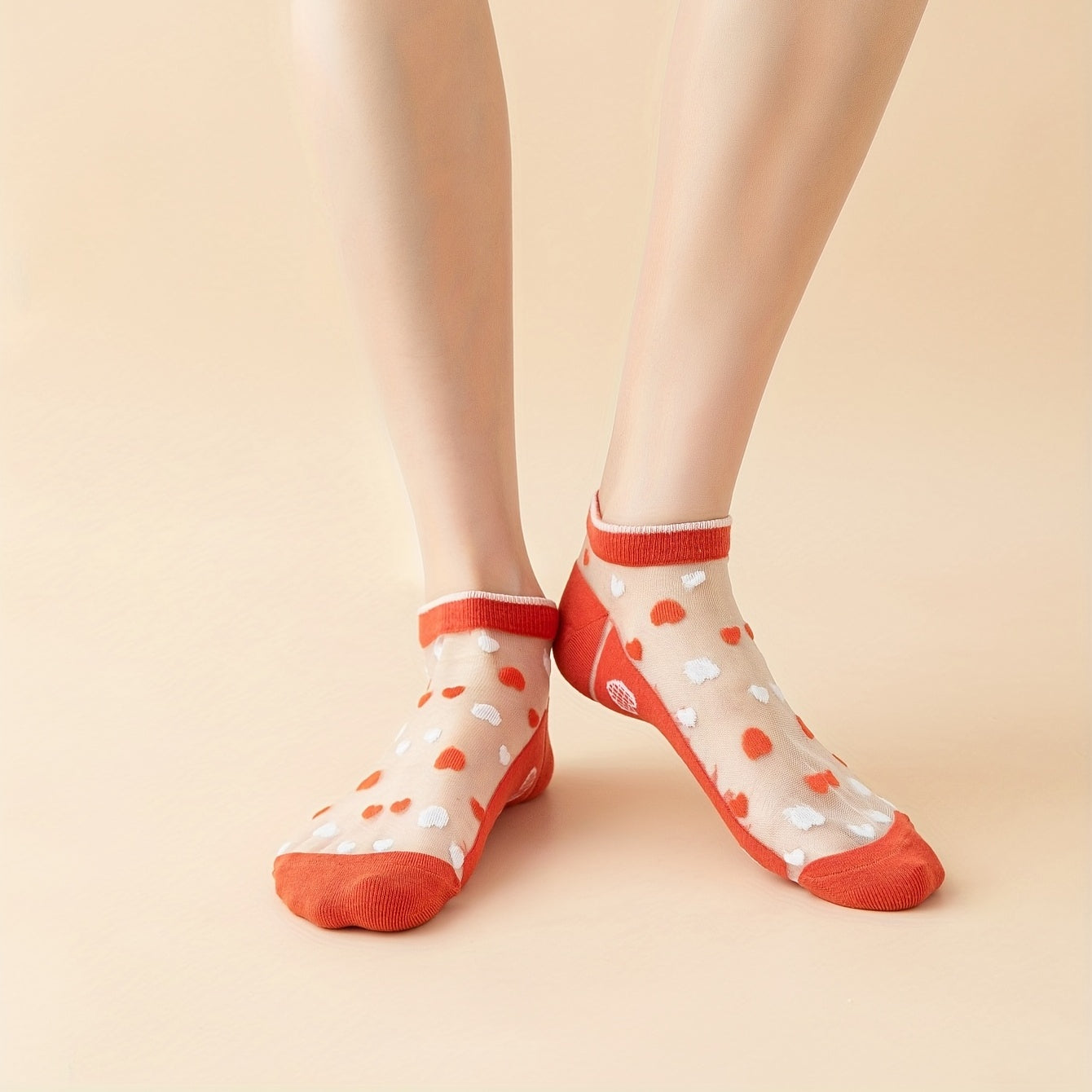 6 Pairs Heart Print Sheer Mesh Short Socks Women's Stockings