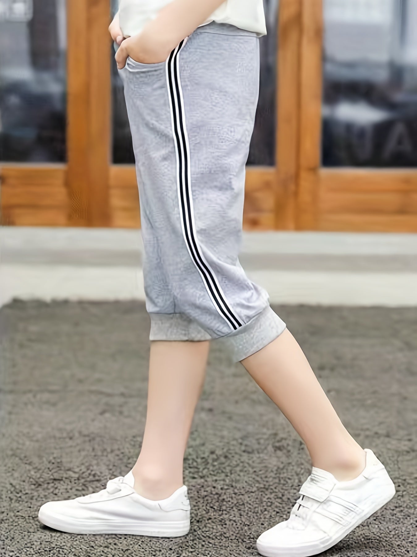 Girls Striped Taping Capris for Summer