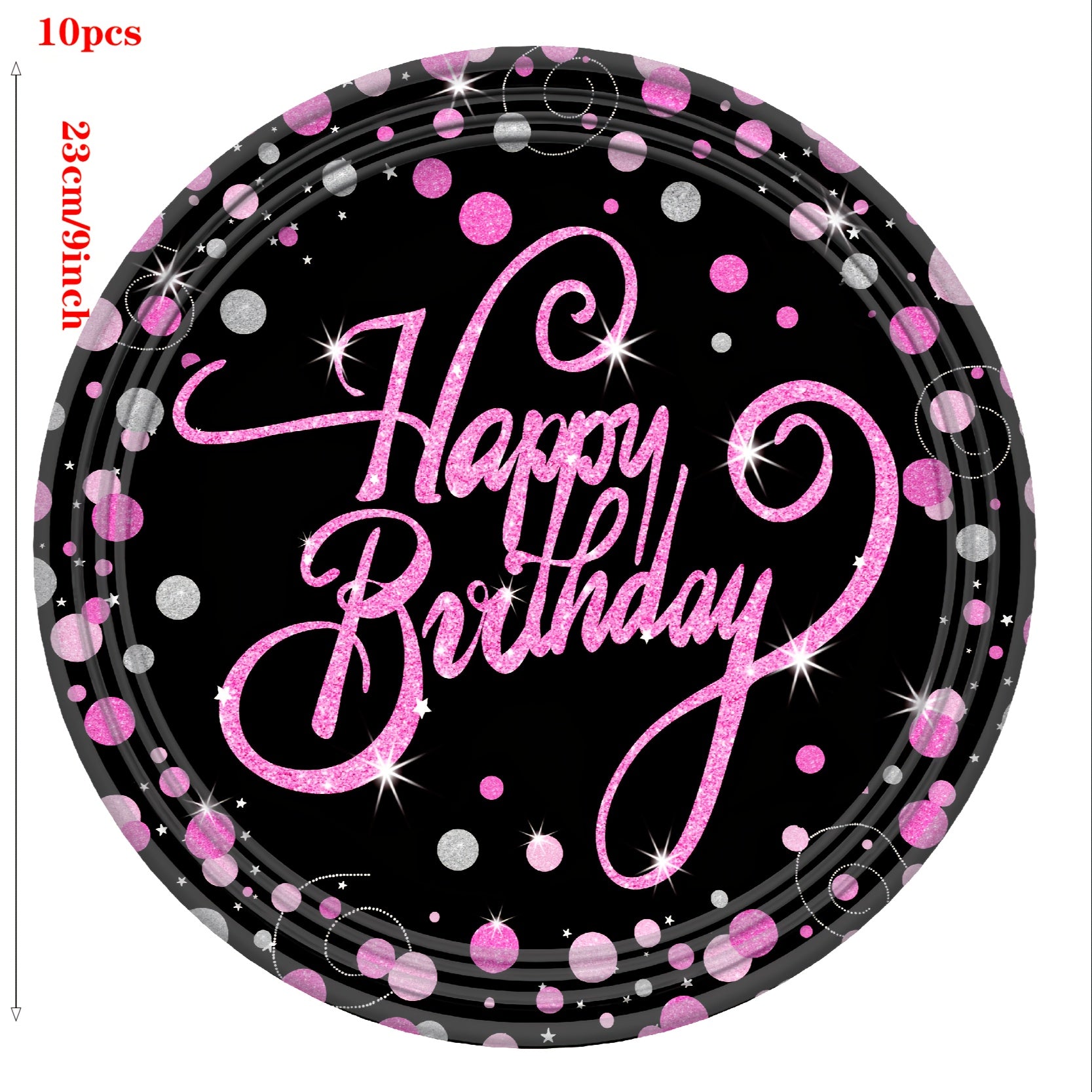 10pcs Pink Birthday Tableware Set Plates Cups Napkins Birthday Decorations