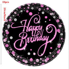 10pcs Pink Birthday Tableware Set Plates Cups Napkins Birthday Decorations
