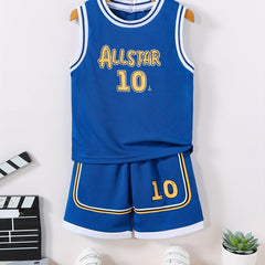 Boys Basketball Set Sleeveless Shirt and Shorts for Summer Training 10 Print